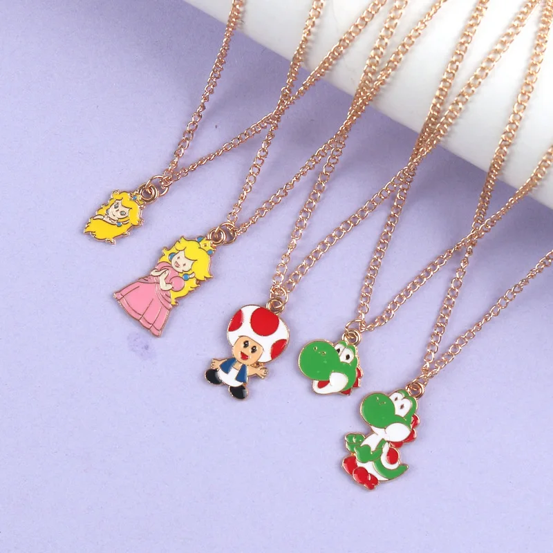 Super Mario Bros Necklace Toy Luigi Toad Anime Figure Character Alloy Pendant Ornament Children Classic Game Peripheral Gift