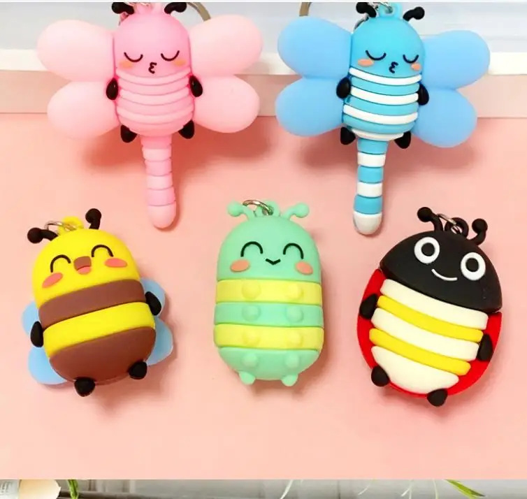 1PCS New three-dimensional dragonfly bee ladybug caterpillar cartoon doll keychain