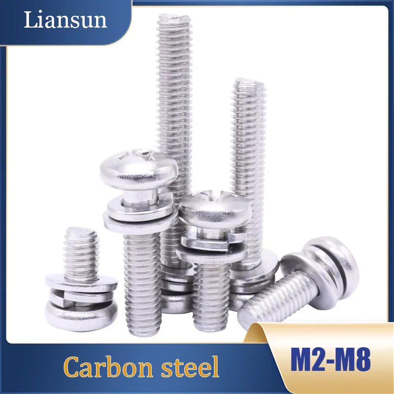 M2-M8 Nickel-Plated Round-Head Phillips Screw Set with Flat Head and Washer Nickel-Plated Phillips Carbon Steel Small Screws