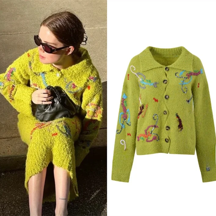 

High-End Handmade Embroidered Hook Flower Loose Knitted Cardigan Vintage Casual Collar Women's Faion Premium Version Euro S...