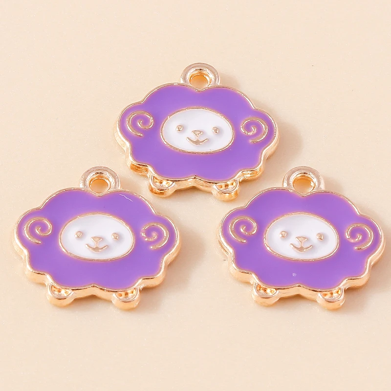 10pcs 14*13mm Gold Plated Cute Enamel Sheep Charms for Jewelry Making Earring Bracelet Necklace Handmade Accessories Wholesale