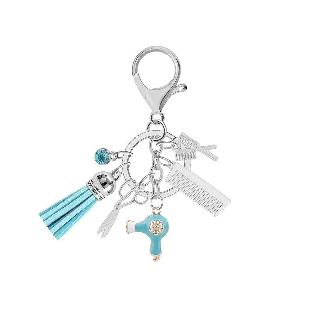 Hairstylist Keychain Scissors Comb Hair Dryer Key Ring Hair Salon Barber Shop Personalized Hairdressing Keychain Jewelry Gift