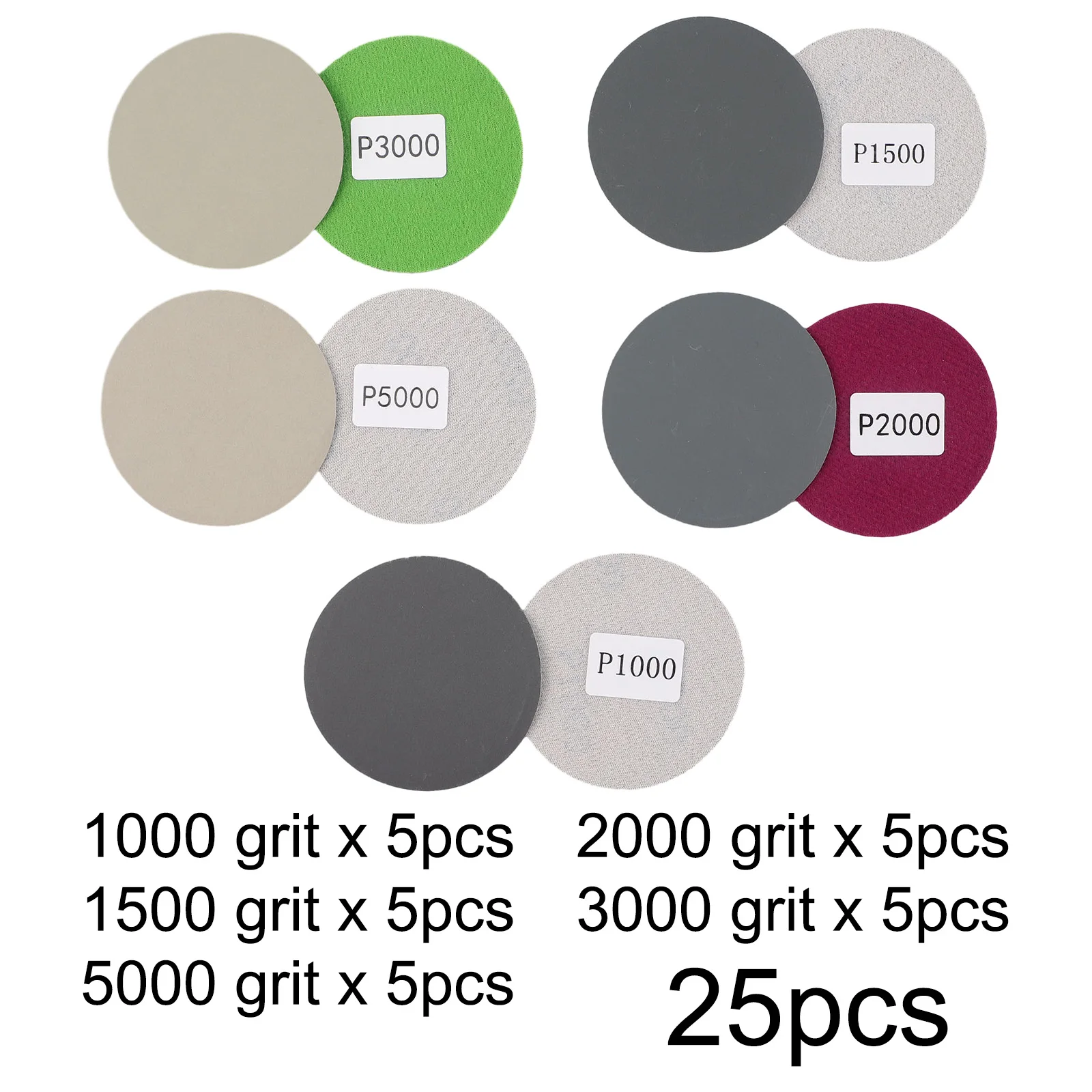 25pcs 3inch Water/Dry Sanding Paper Hook&Loop Sanding Disc 1000 1500 3000 5000 Grit Sand Paper Discs For Angle Grinder