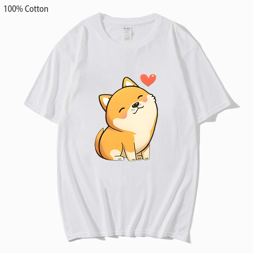 Shiba Dog, camiseta unisex, 100% algodão, roupas fofas kawaii, roupas estéticas casuais, homens e mulheres, verão