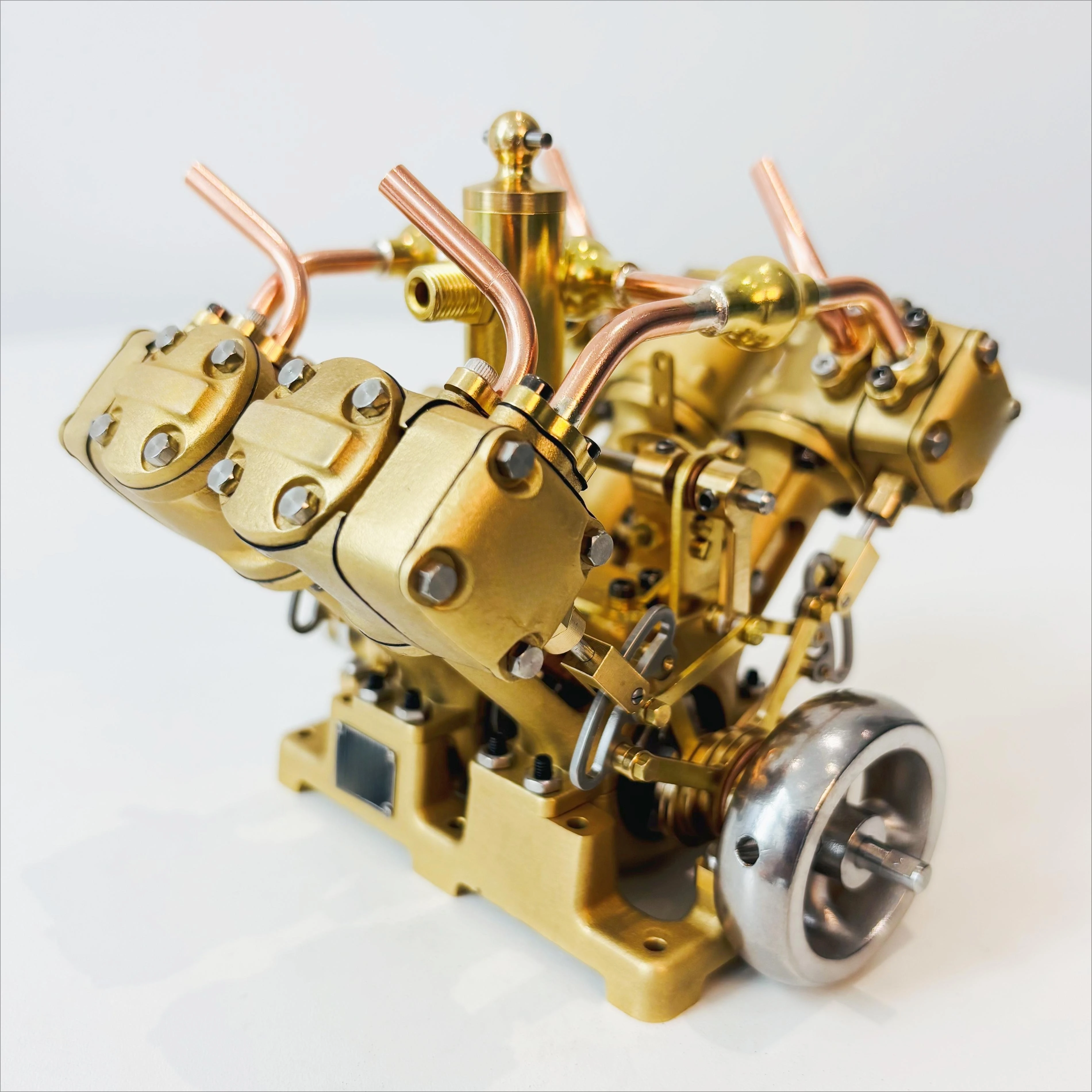 Steam  Four Cylinder V-type Mini Ship, Train, Stirling Miniature Model Mechanical Desktop Ornament