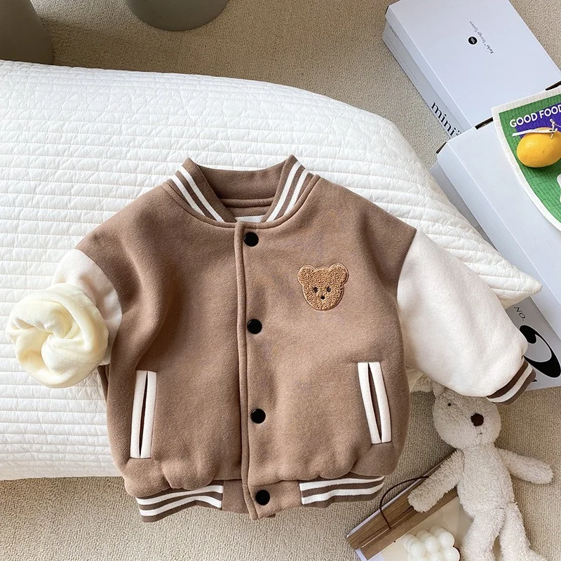 Veste d\'uniforme de baseball décontractée pour tout-petits, manteau chaud pour enfants, vêtements mignons pour bébés garçons et filles, sourire,