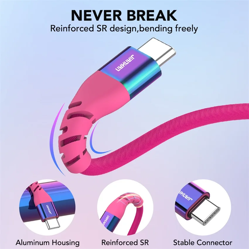 JianHan USB C to USB C Cable PD 60W Fast Charging Colourful Rainbow Braided Type C to Type C Cable for Samsung Xiaomi LG Google