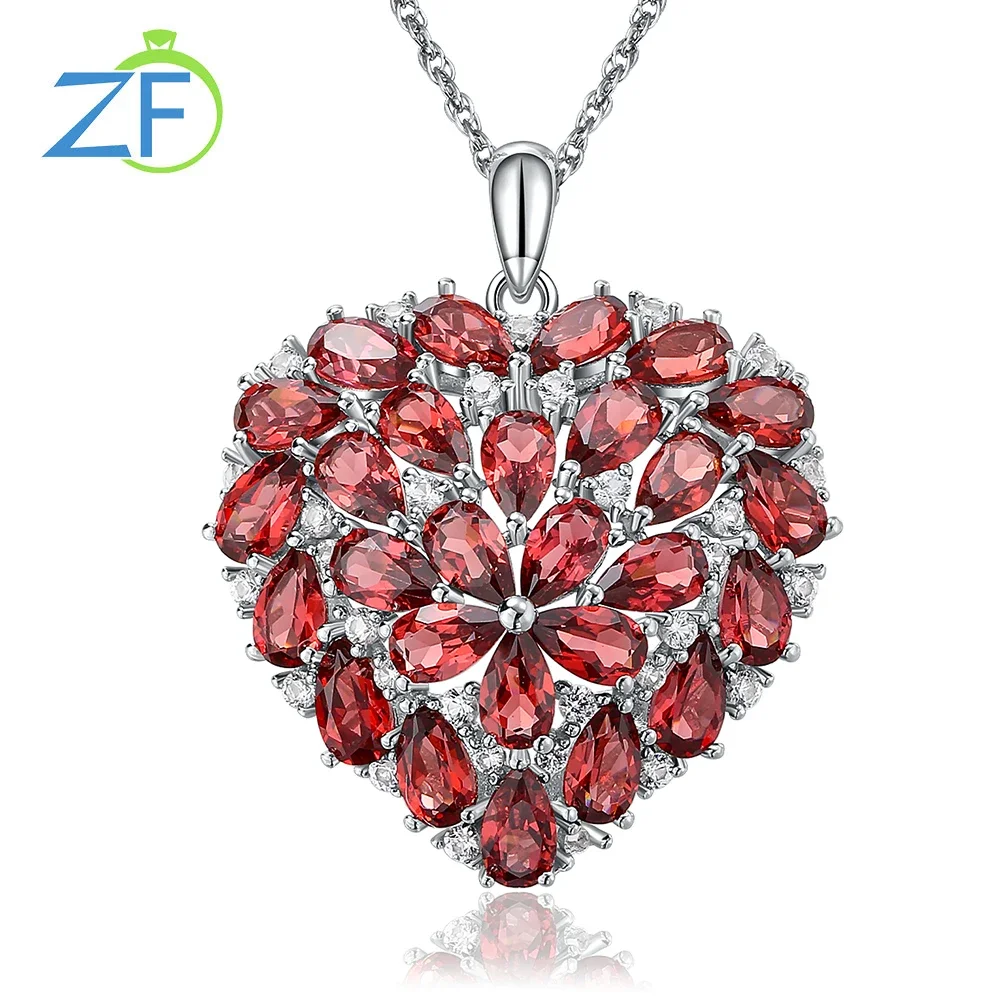 GZ ZONGFA Red Heart Necklace Silver 925 Luxury 7.2ct Garnet Gemstone Fine Jewelry for Women Date Valentine's Day Gift Trendy