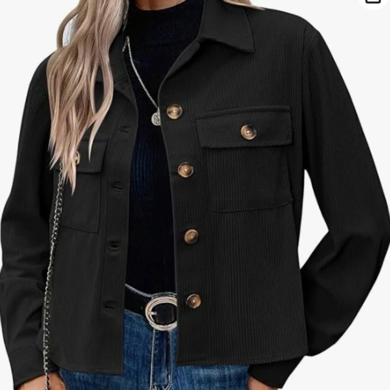 Women's Fashion Corduroy Crop Tops Jacket Buttons Pockets Classic Office Ladies Coats Commute Casual Autumn Fall Clothes 2025
