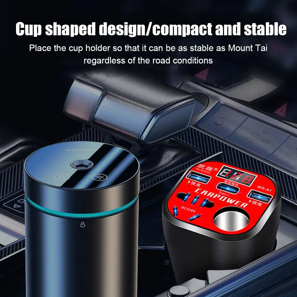 Car Mounted Cup Type Inverter Converter QC Charger 24V 12v 220v 120W Led Display 3 Lighter Ports USB Cigarette fonte QC3