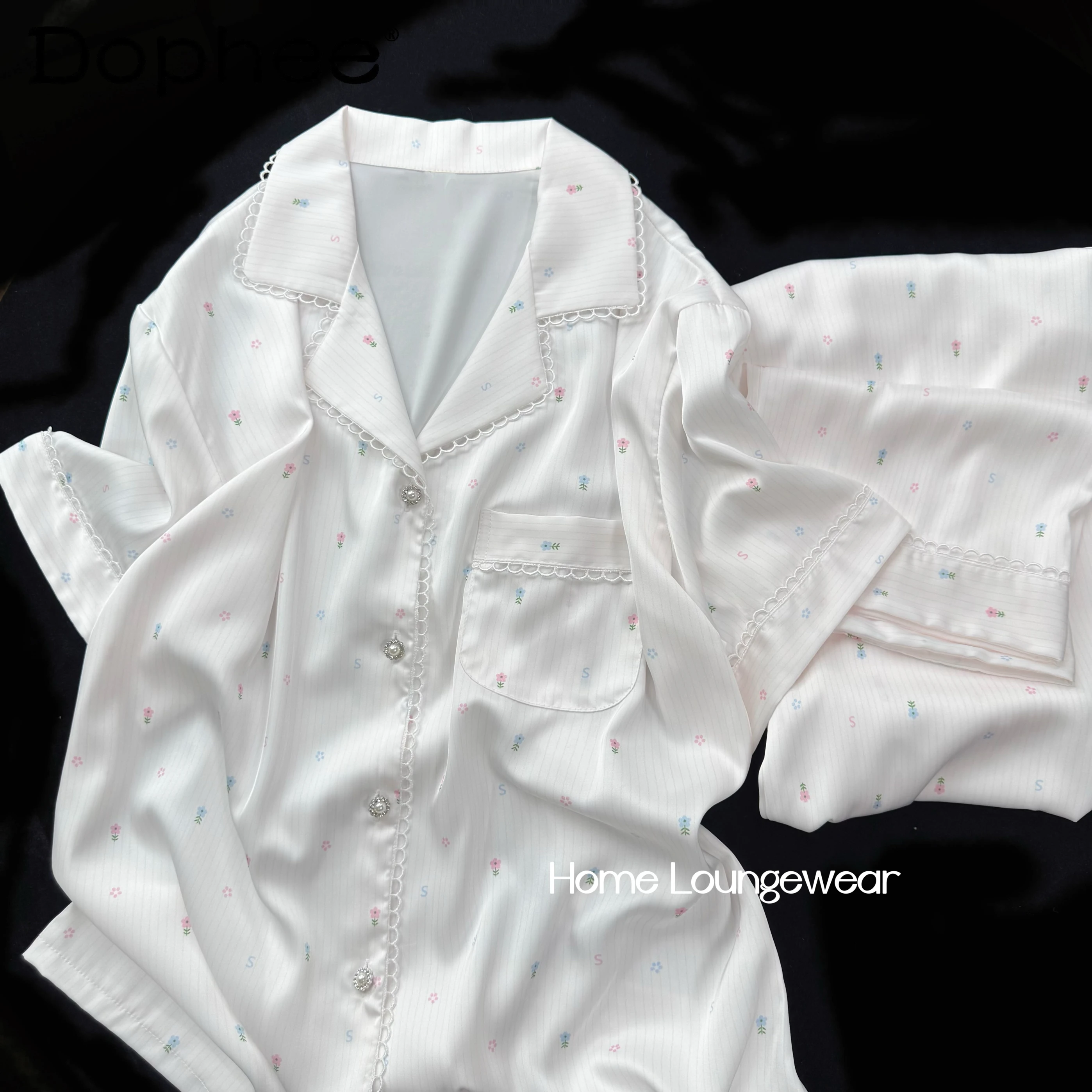 

2025 New Japanese Ice Silk Short-sleeved Lace Pajamas Women's Summer Sweet, Cool and Comfortable Casual Loungewear Set