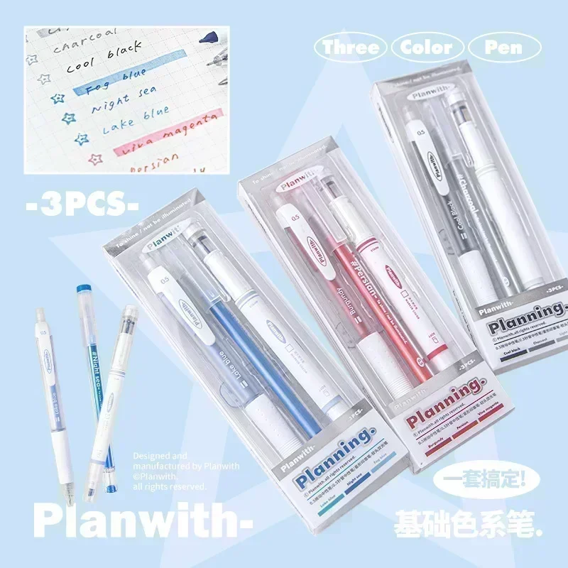 3 Pcs/set Colorful Press Gel Pen Highlighter Set Smoothly Writting Creative DIY Journal Material Stationery Student Supplies