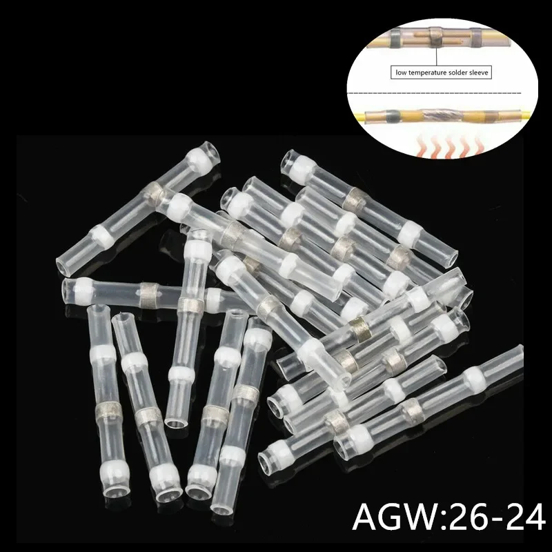 10/25/50PCS Waterproof Solder Seal Sleeve Splice Terminals Heat Shrink Electrical Wire Butt Connectors White AGW 26-24