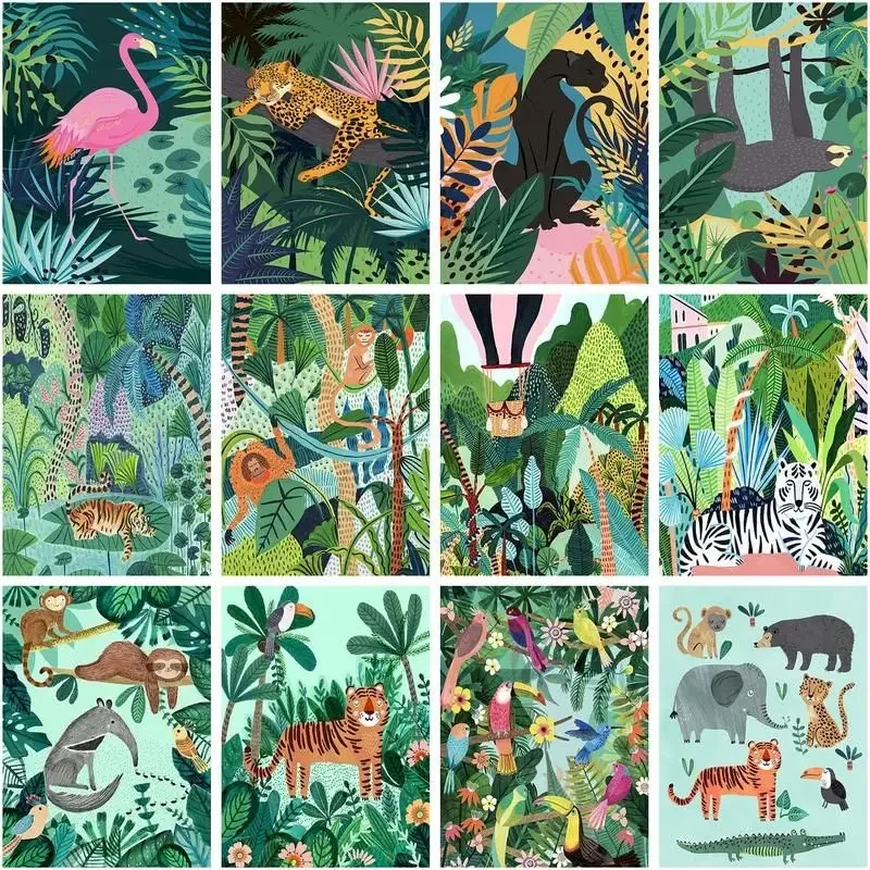 

118917 Paint By Number Tiger Leopard Animals In The Jungle Kits Drawing On Canvas Painting