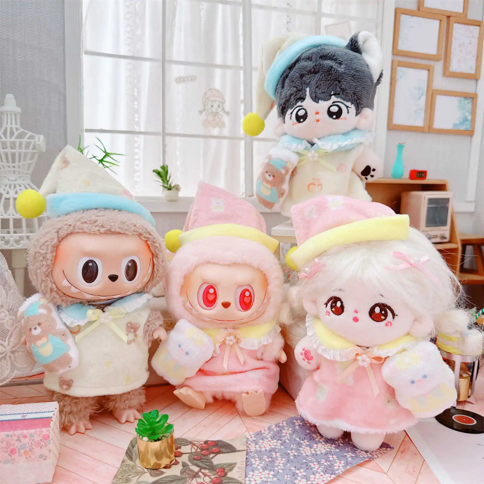 

10cm Cute Idol Doll Clothes for 3Pc Pajamas Suit Kawaii Dress Up Plush Doll Changing Clothes Game for Girls Fans Collection Gift