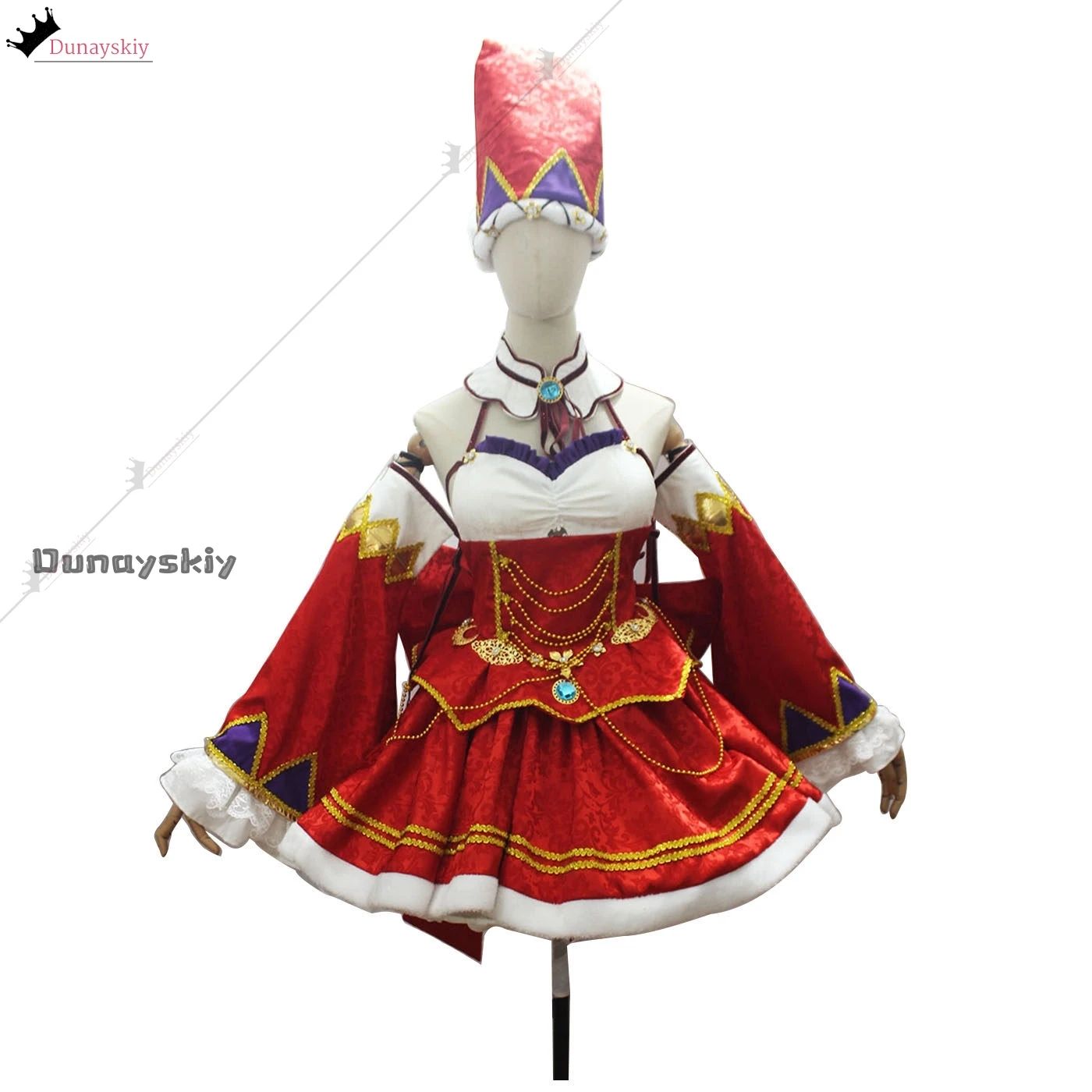Customized Anime Emilia Cosplay Christmas Outfits Dress Costumes Red Lolita Cake Dress Wig Shoe Set Halloween Disguise Women view 2