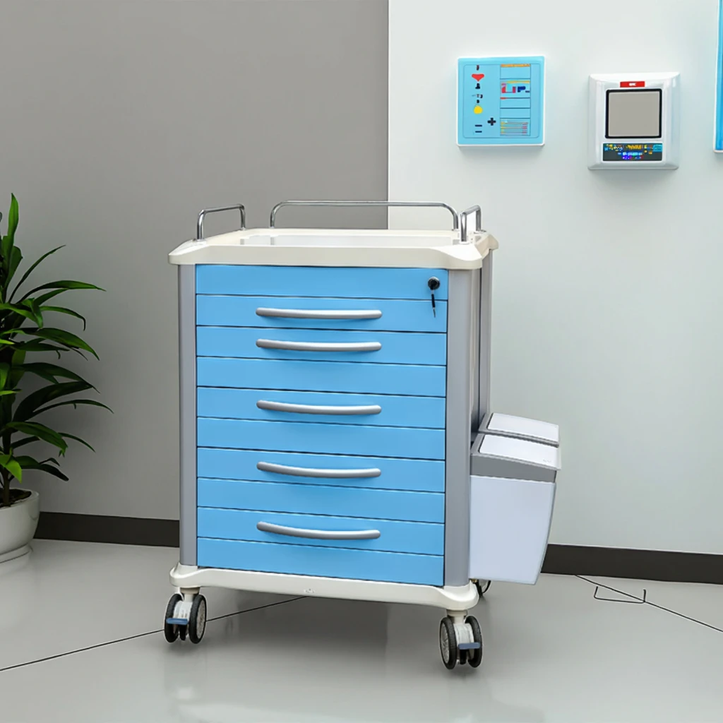 Metal-Plastic Combined Medical Emergency Trolley Multi-Layer Drawer Hospital Utility Cart
