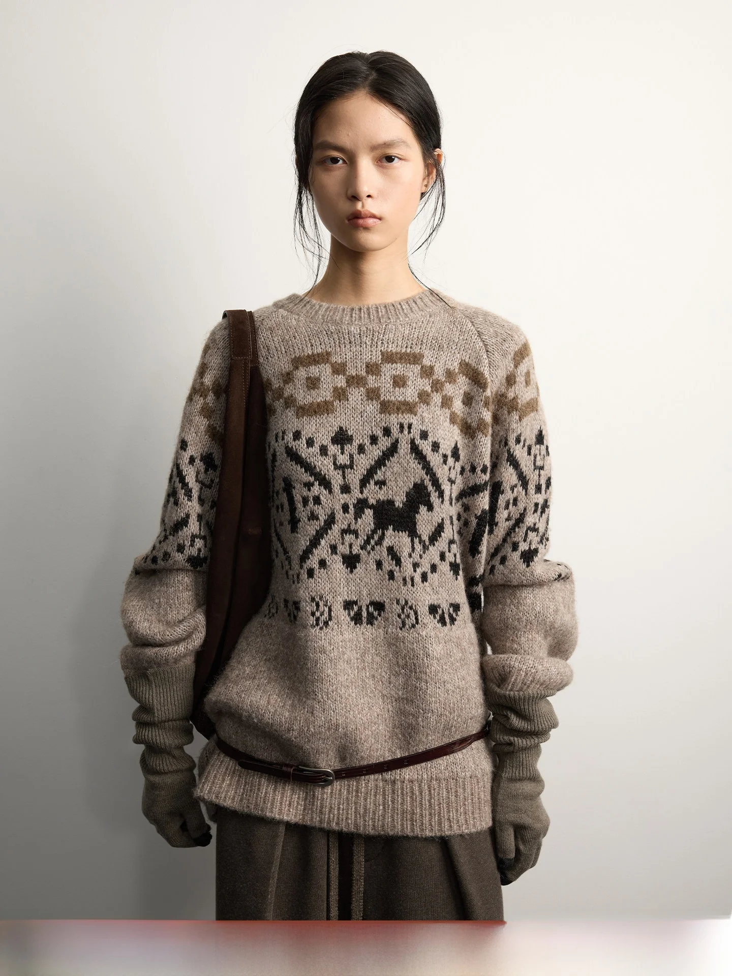 

Winter New Arrival Knitted Wool Blend Alpaca Wool round Ne Sweater Randiece25 Commute Sle Long Sve Loose Fit Sweater