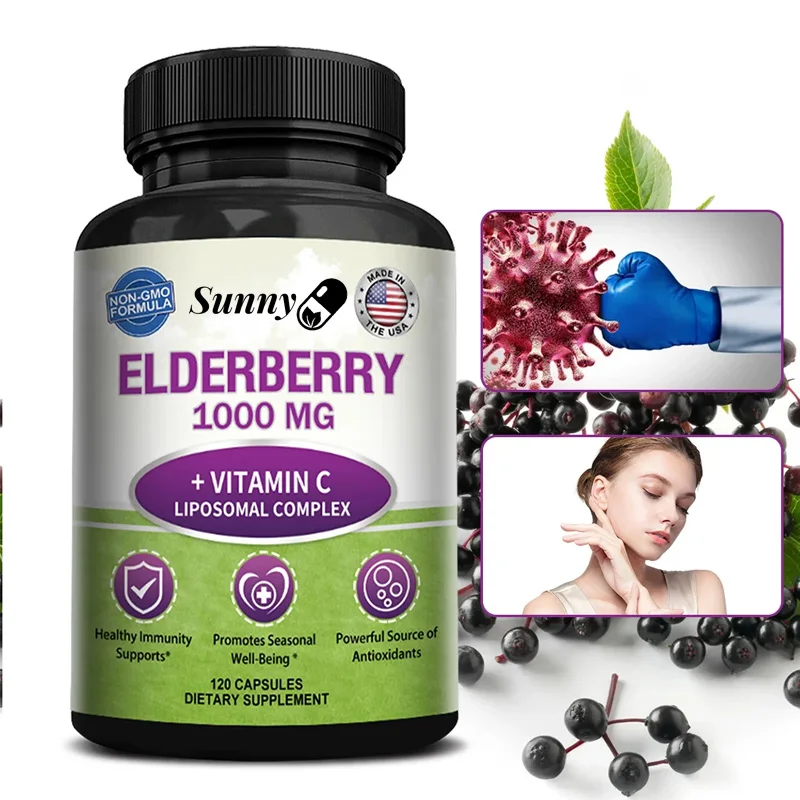 Black Elderberry With Vitamin C And Zinc Supplement - Supports Seasonal , Antioxidants And Normal Energy Levels