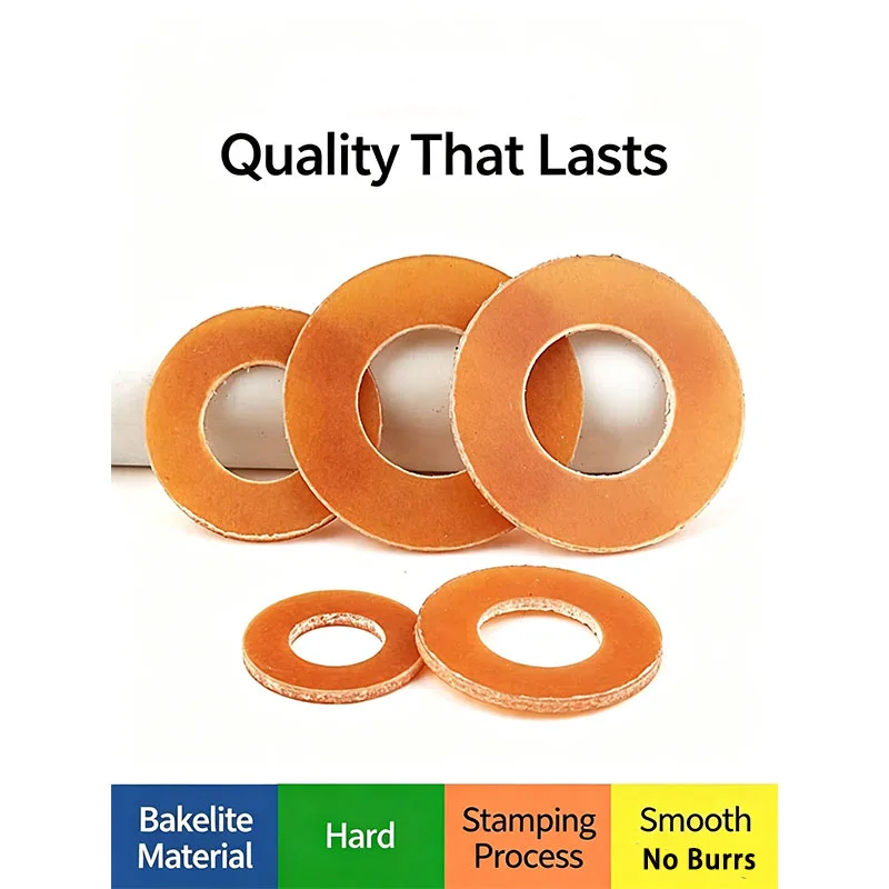 Heat‑Proof Rigid Phenolic Resin Round Spacer Washer, Non‑Bendable Bakelite Insulation Gasket for Electrical Hardware,OD:4-20mm