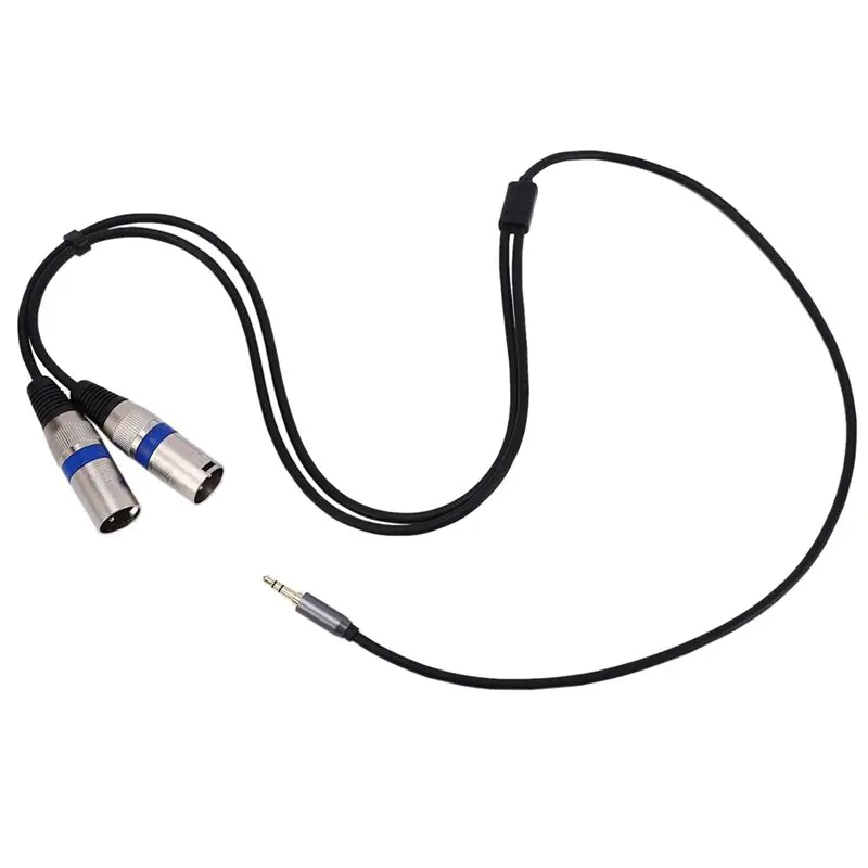 AS95 2X 3.5mm to Dual XLR Male Audio Cable Splitter Gold-Plated for Studio Monitor DJ Mixer TV