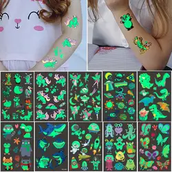 Children's Temporary Tattoos Cartoon Unicorn Luminous Tattoo Kids Boy Body Art Glitter Child Tattoo Sticker Waterproof Fake