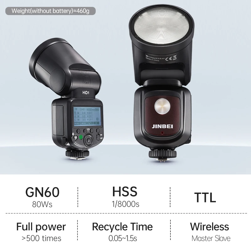 JINBEI HD-1 TTL HSS Speedlite kamera z okrągłą głowicą lampy błyskowej uniwersalna gorąca but do Canon Sony Nikon Fuji Olympus V Godox v1