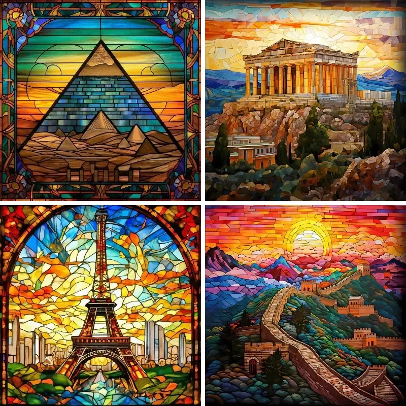 Various Architectural Structures of The World Diamond Painting Kit DIY Scenic Athens,Leaning Tower of Pisa Home Decoration