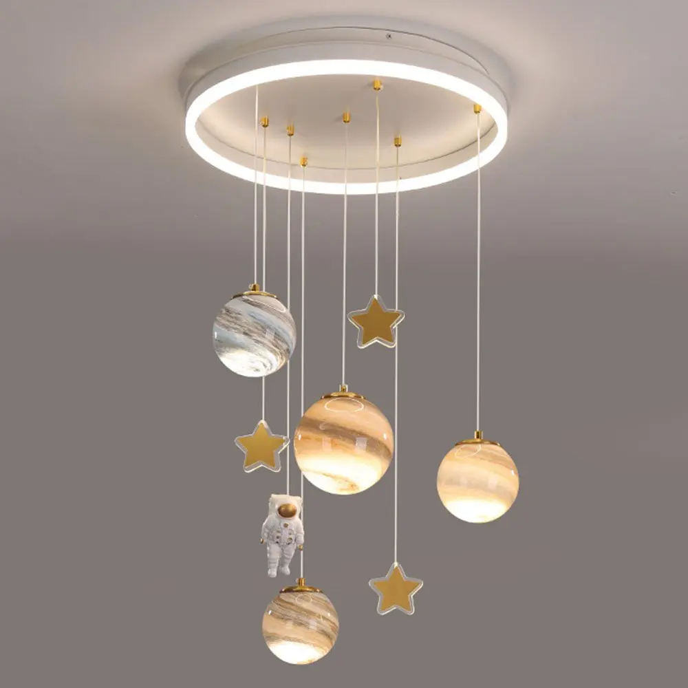 Modern LED Astronaut Planet Chandelier Creative Galaxy Space Star Pendant Light for Kids Children Bedroom Nursery Fixture