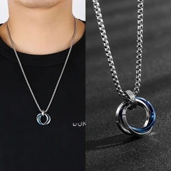 Mens Hip Hop Three Circles Pendent Necklace Keel Chain Retro Punk Fashion Couple Stainless Steel Necklace Jewelry Gifts 2023