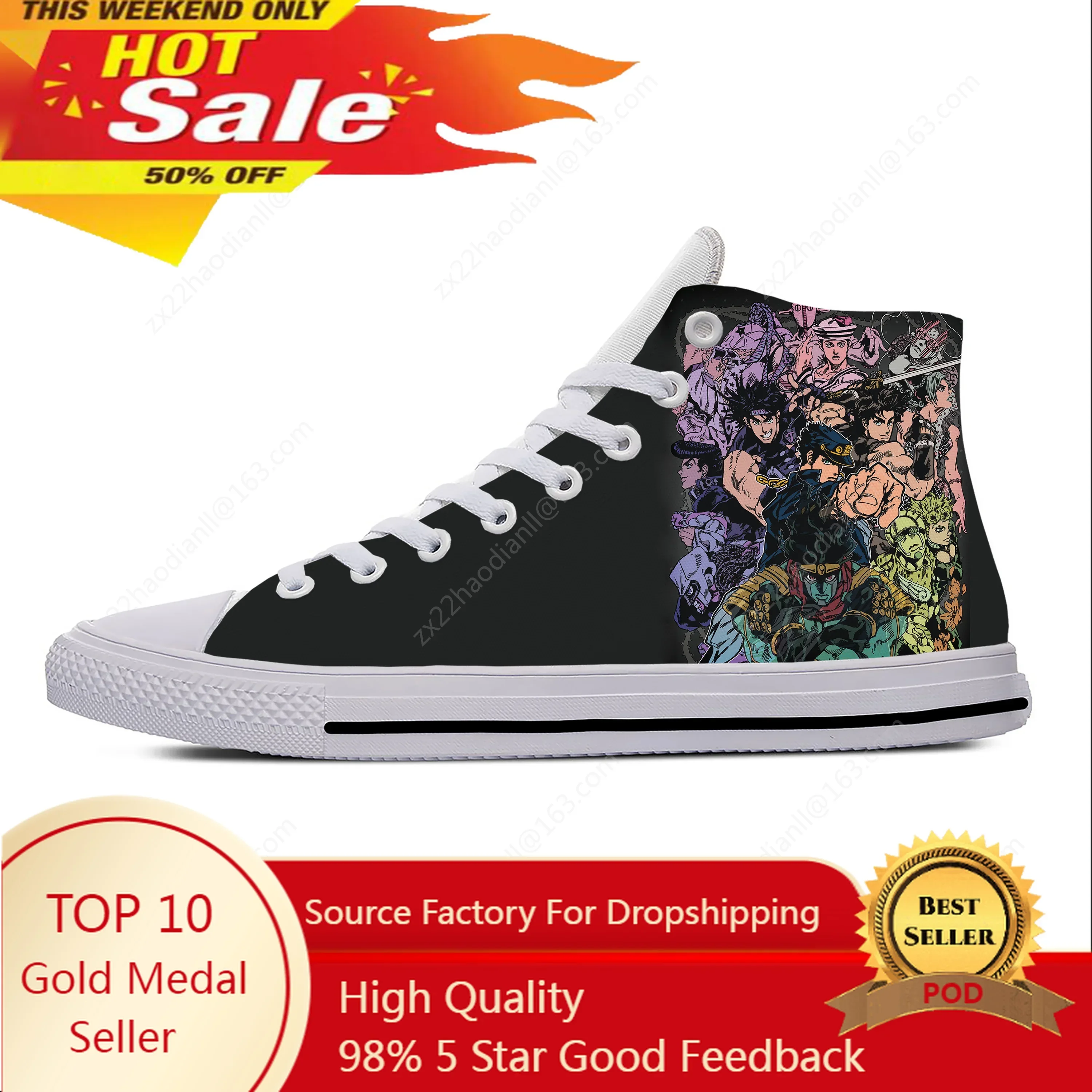 Japanese Manga Anime JoJo Bizarre Adventure Funny Casual Cloth Shoes High Top Lightweight Breathable 3D Print Men Women Sneakers