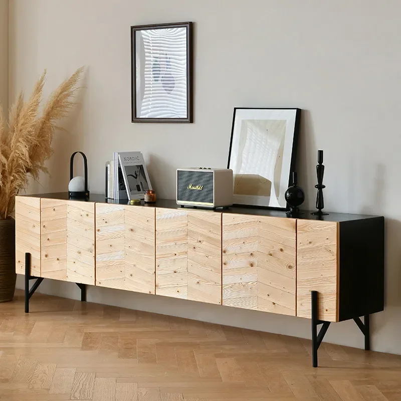 Wabi wind TV cabinet French retro black solid wood parquet locker Nordic modern high-end audio-visual cabinet side cabinet