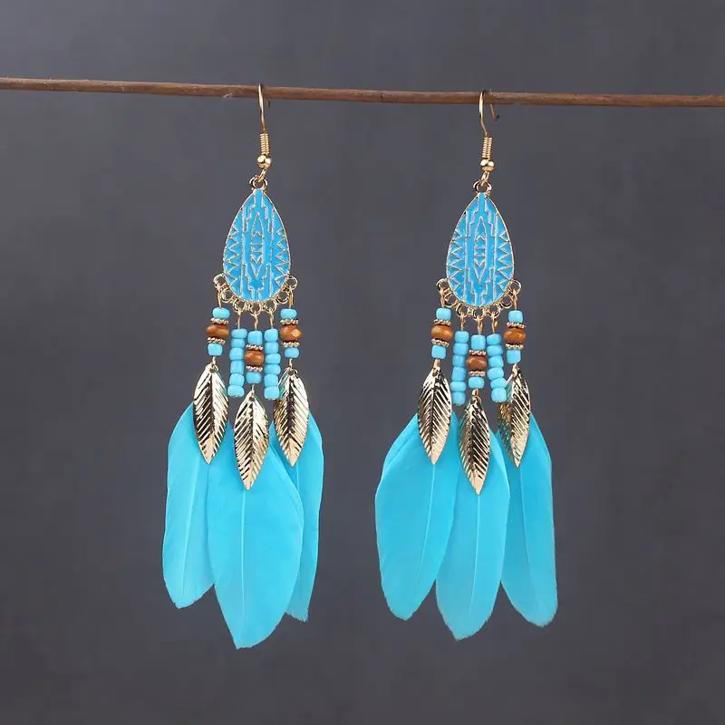 Boho Lange Feder Baumeln frauen Ohrringe Strand Lange Quaste Perlen Handgemachte Blume Emaille Ohrringe Braut Hochzeit Pendientes Mujer – Detail 19