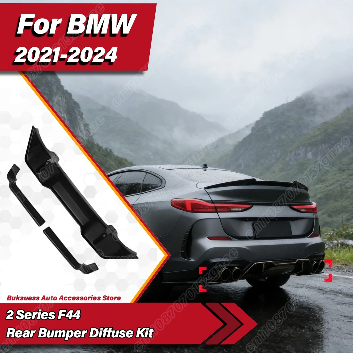 

For BMW 2 Series F44 2021 2022 2023 2024 Car Rear Bumper Diffuser Lip Splitter Spoiler Lip Body Decoration Modification Kit