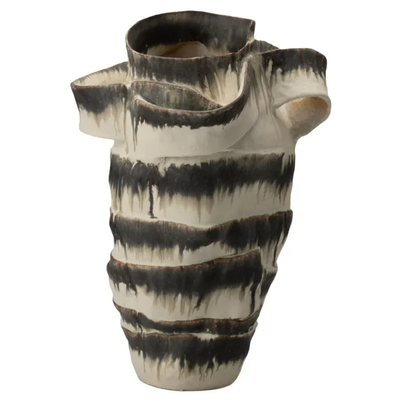 Handmade Wabi Sand Wind Ceramic Vase Medieval Art Ornament for Living Room Entrance Creative Flower Arranger Home Decor