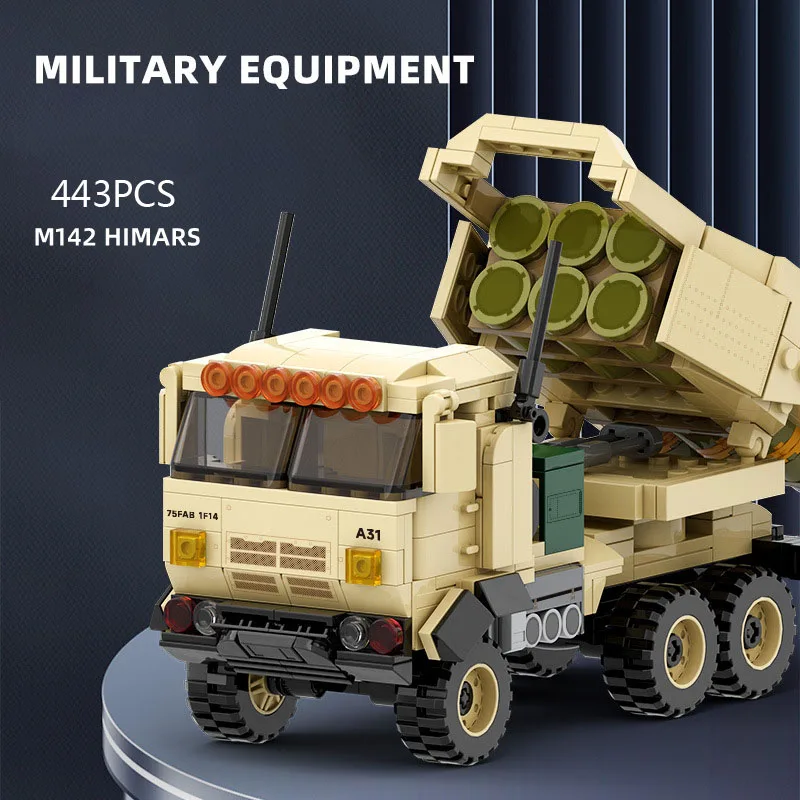 Modern Military Model Building Block WW2 United States M142 High Mobility Artillery Rocket System Vehicle HIMARS Bricks Toy