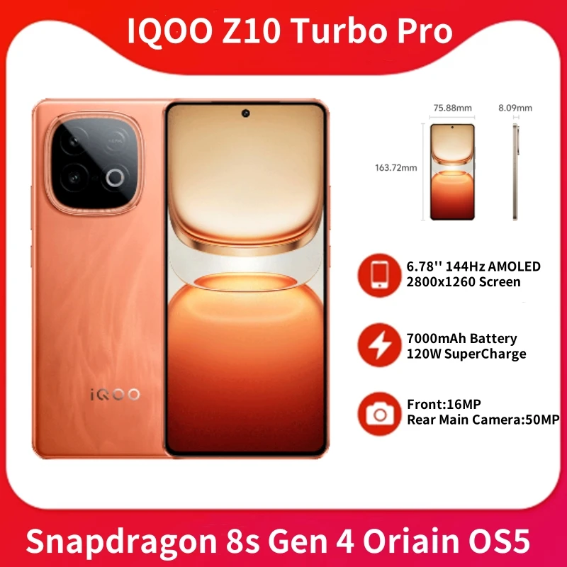 New IQOO Z10 Turbo Pro 5G Smart Phone 6.78'' 144Hz AMOLED Screen Snapdragon 8s Gen 4 7000mAh Battery 120W SuperCharg 50MP Camera
