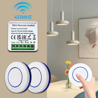 16A Smart DIY Mini Light Switch 433MHz Remote Control Switch Relay Receiver Module 2-Way Control Round Button Wall Panel 85~240V
