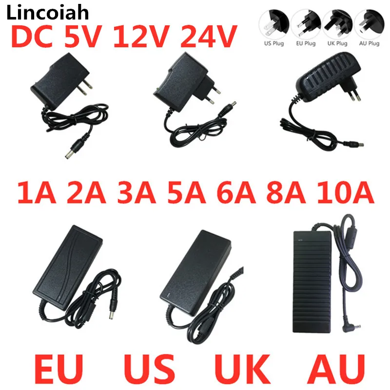 Adaptador de alimentação conversor para LED Strips Light, transformador de iluminação, AC 100V-240V, DC 5V, 12V, 24V, 1A, 2A, 3A, 5A, 6A, 8A, 10A