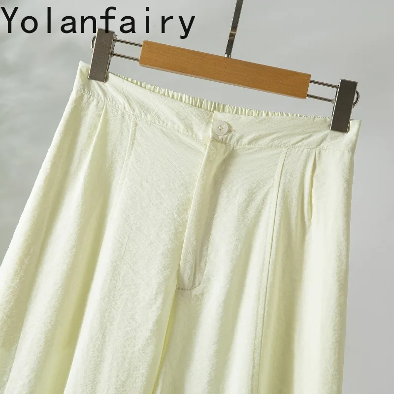 YOLANFAIRY 76% Real Mulberry Silk Pants for Women Summer High Quality Dry Silk Trousers Casual Wide Leg Pants Woman Clothing