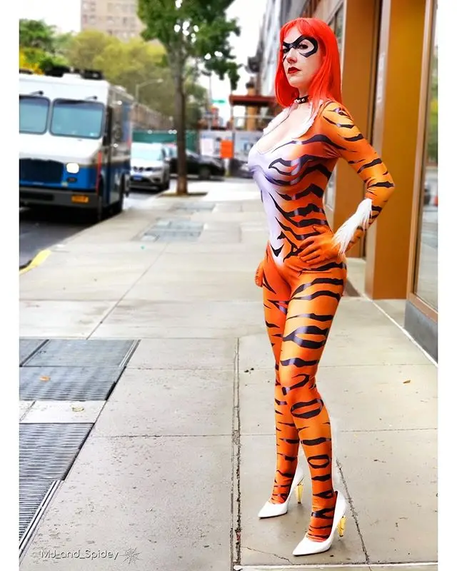 Halloween adulto bambini rosso nero gatto costumi Cosplay Zentai tuta tuta tigre supereroe