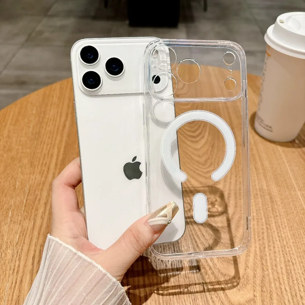 Funda de teléfono transparente magnética con agujeros de precisión para Apple IPhone 17 Air 16 15 14 13 12 11 X XS XR Pro Max cubierta dura transparente