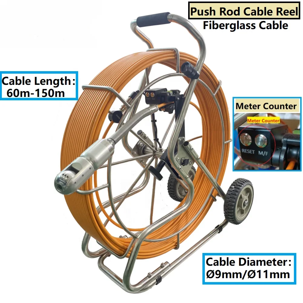 360 Rodation Sewer Pipe Inspection Camera 60m 150m Depth Counter 13 HD  50mm PT Industrial Endoscope Camera System