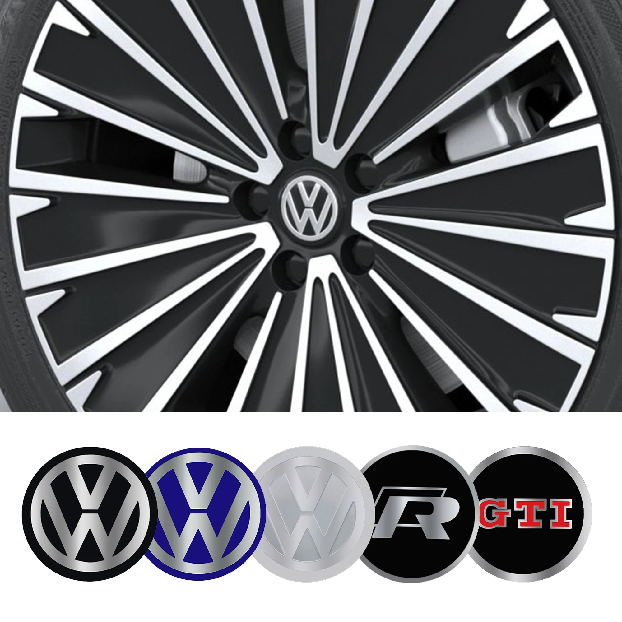 4pcs Car Styling 56mm 60mm 65mm Aluminum  Auto Wheel Center Hub Cap Stickers For Volkswagen GTI Golf 7 Passat R Scirocco Jetta