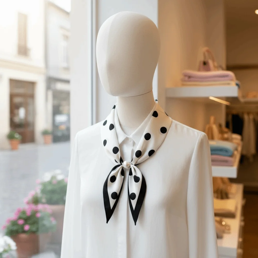 Elegant Versatile Magnetic Scarf Soft Cotton Lightweight Square Scarf Magnetic Buckle Polka Dot Scarf Women Fashion