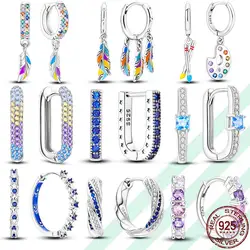 Original 925 Sterling Silver Zircon Pave Hoop Earrings Luxury Earrings For Women 2023 Trending Fashion Jewelry Birthday Gift