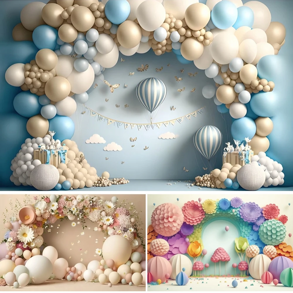 

Rainbow Arch Door Backdrop Newborn Birthday Cake Smash Colorful 3D Balloon Flower Boy Girl Birthday Photography Background