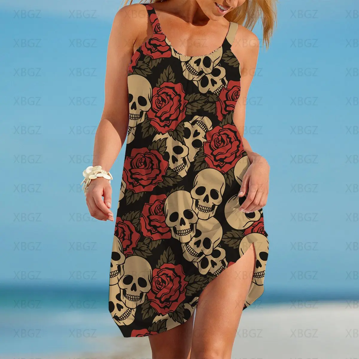 Gothic Boho Clothing Party Dresses 3D Digital Printing Women's Summer Dress Sleeveless Bikini Skull Flower Cover-ups Sling Playa