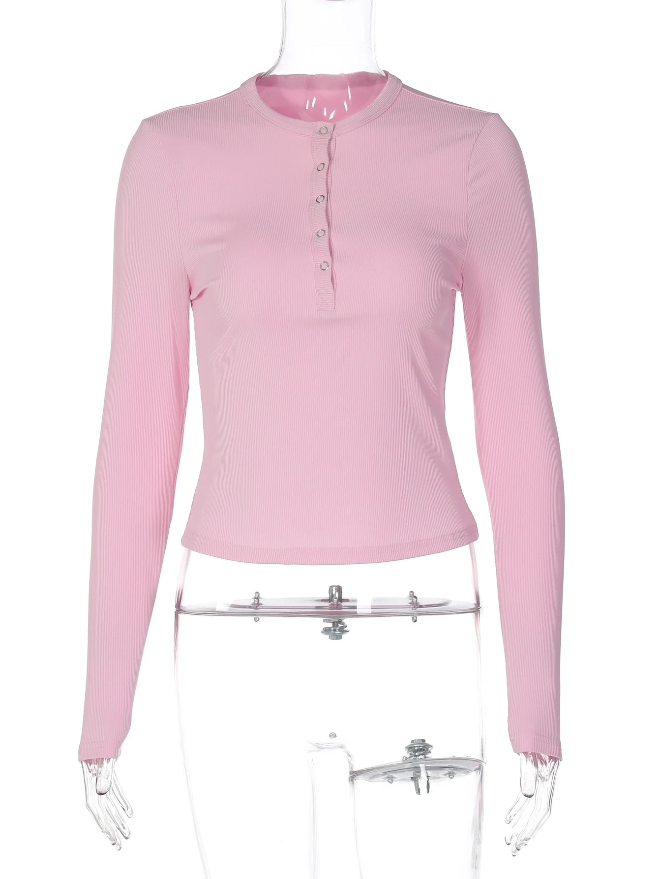 Dulzura O-Collo Manica Lunga Monopetto A Coste Sottile T-Shirt da Donna Solido Casual Versatile Party Club Street Autunno Vestiti