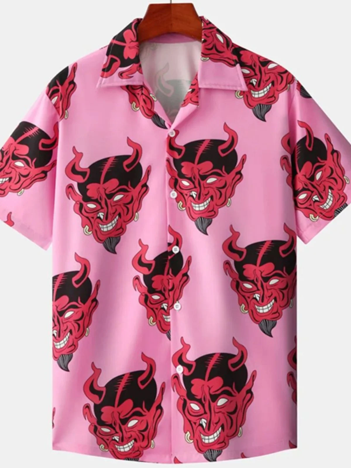 

Свободный ort Sve Devil Print Мужской irt Удобный крой Youth Faion Осенне-весенний воротник на пуговицах Повседневный irt